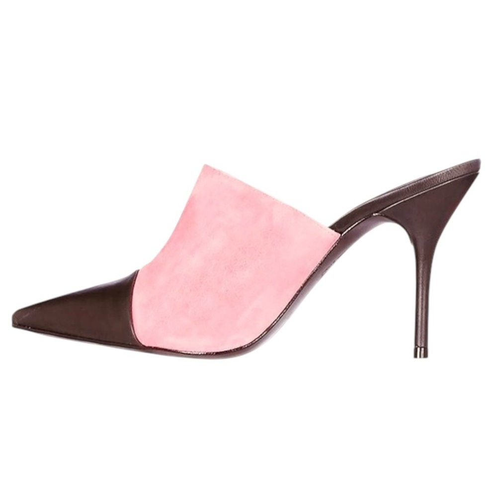 Women’s Topshop Pink Suede & Black Leather Pointed-Toe Mules SZ 37